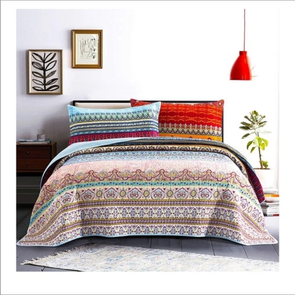 🆕️ Boho Quilt Set King 3pc Coverlet New - Picture 1 of 8
